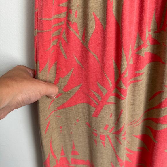 Floral Maxi Dress Size Large Tan Coral Tropical Vacation Resortwear Beachy - Picture 6 of 11